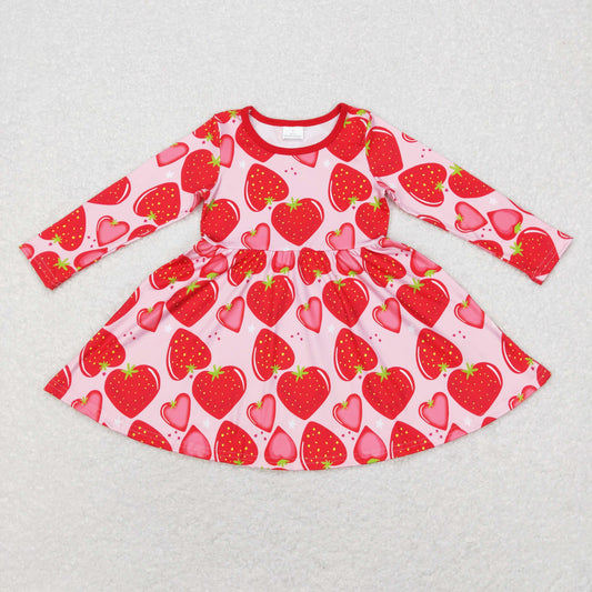 1.10 GLD0469 RTS No Moq Promotion Baby Girls Long Sleeve Strawberry Knee Length Dresses