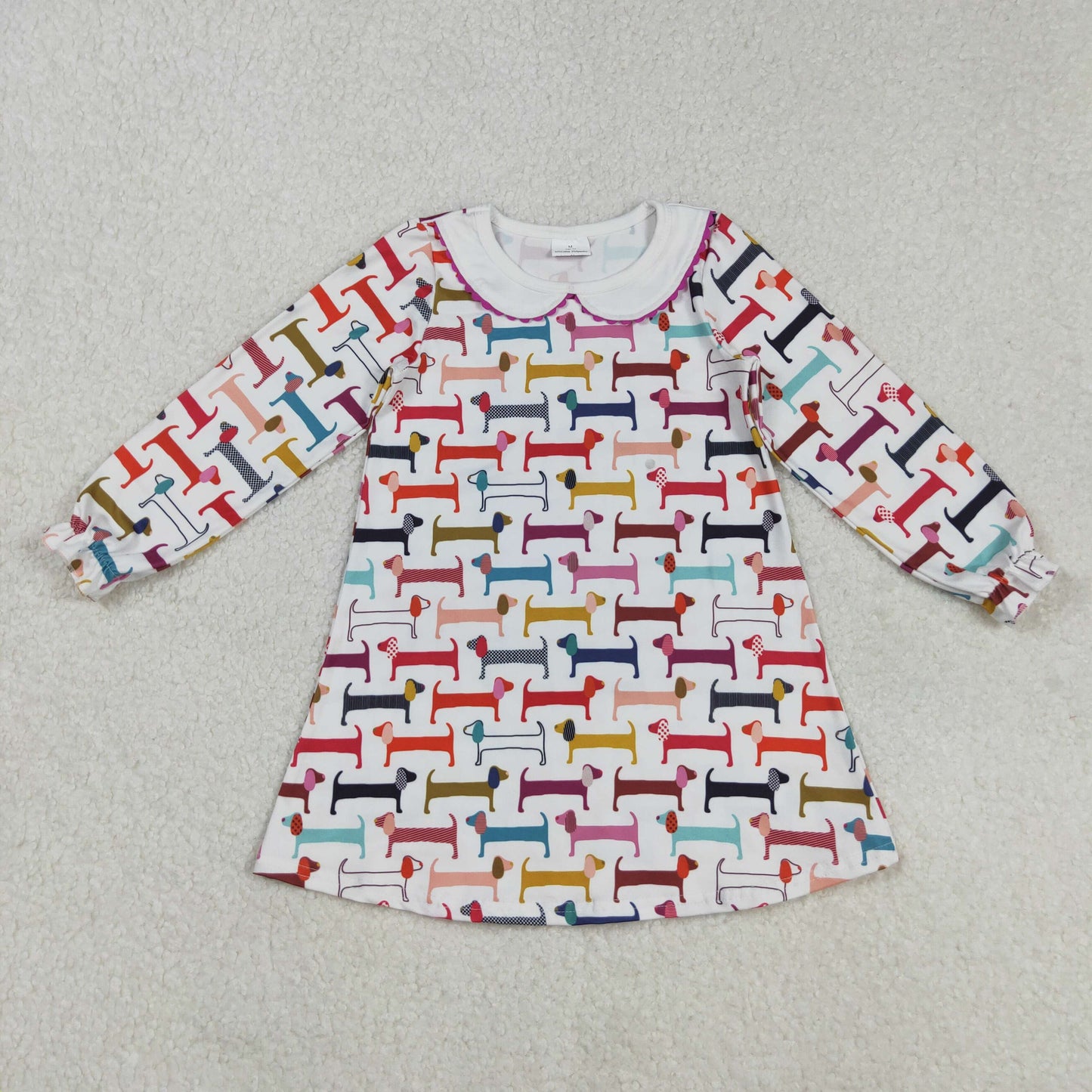 RTS NO MOQ （In stock）GLD0471 Baby Girls Winter Dress Valentines Day Colorful Dogs Knee-Length Dresses Red Love Heart Print Cotton Maxi Skirt with Pockets