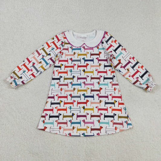 RTS NO MOQ （In stock）GLD0471 Baby Girls Winter Dress Valentines Day Colorful Dogs Knee-Length Dresses Red Love Heart Print Cotton Maxi Skirt with Pockets