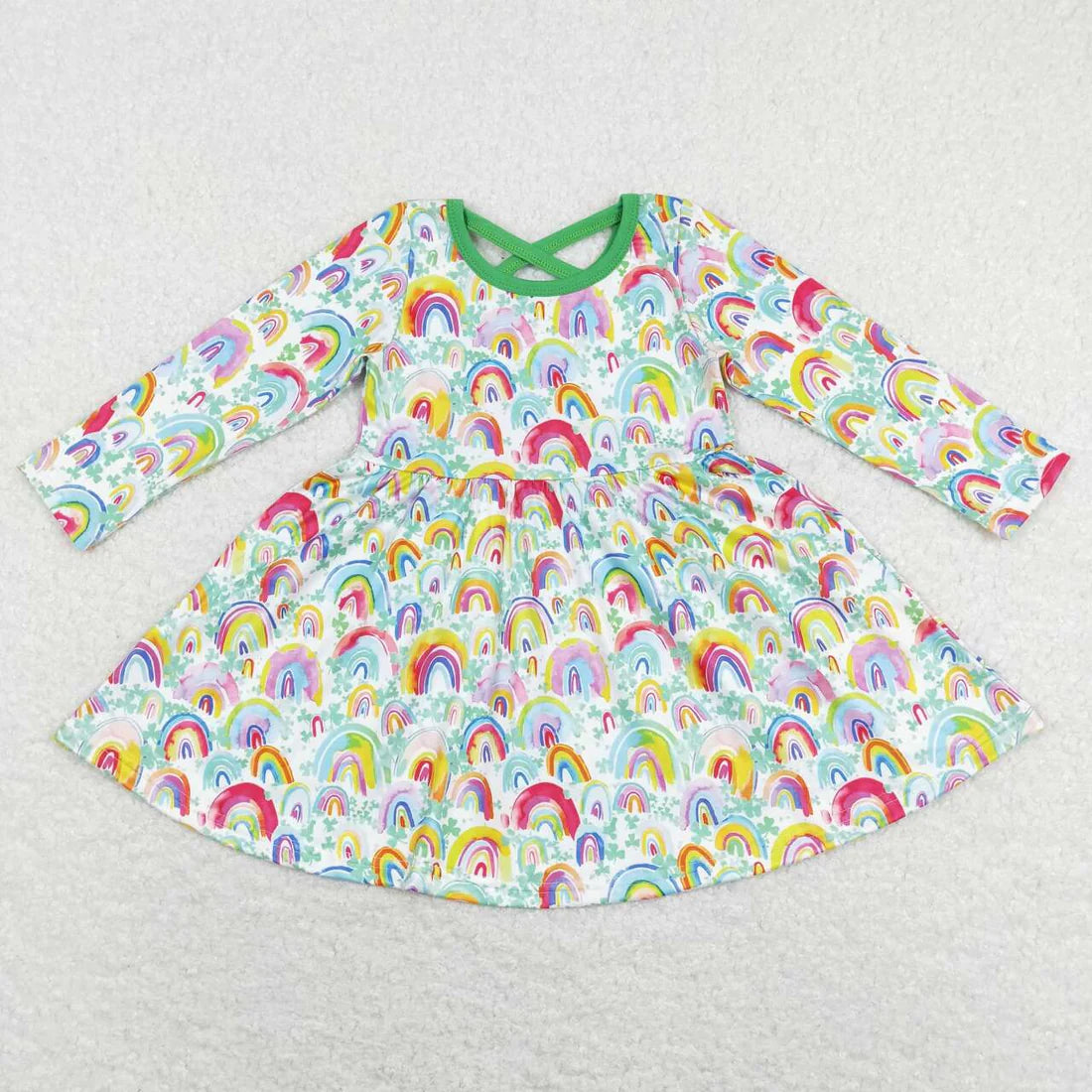 12.10 RTS Sibling Baby Girls Colorful Rainbows Knee Length Dress Zipper Rompers