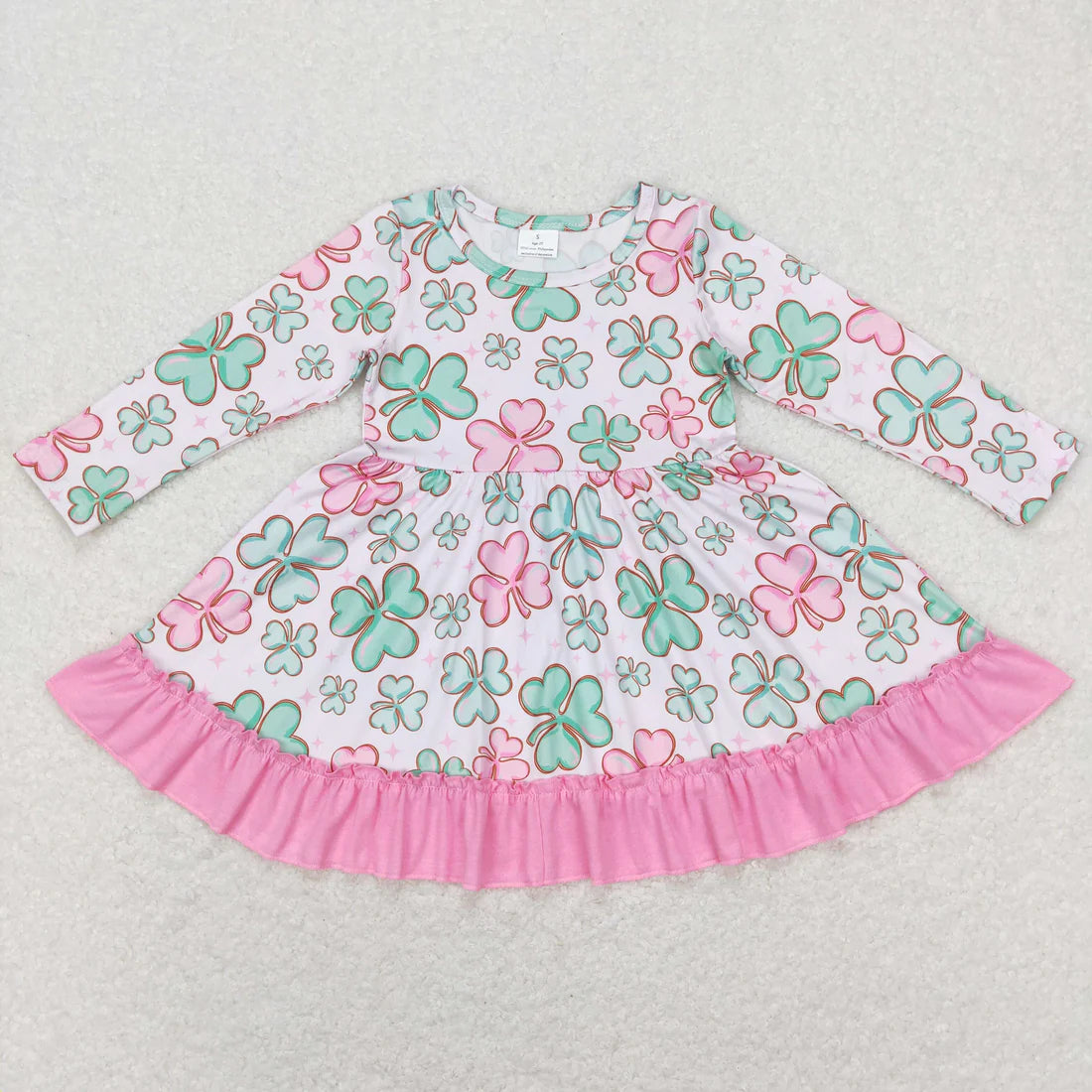12.29 RTS Sibling Baby Girls Clovers Pants St Patrick Pajamas Sets Ruffle Knee Length Dresses
