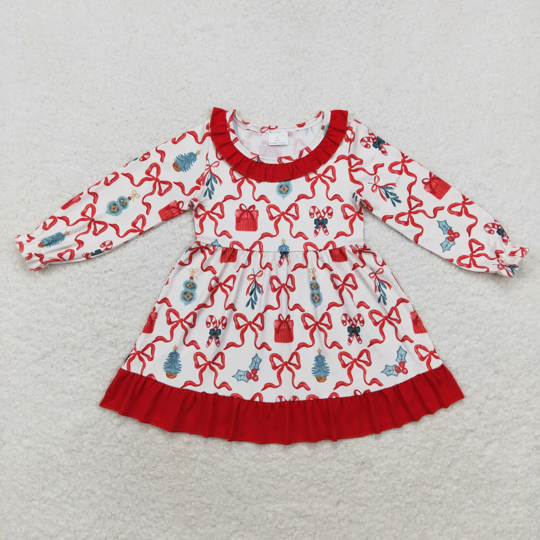 11.26 RTS Sibling Baby Girls Christmas Candy Cane Holly Checked Ruffle Pant Pajamas Sets Knee Length Dress