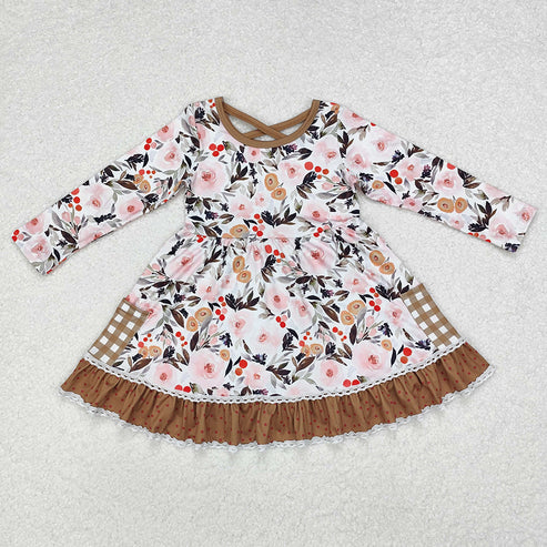 11.1 RST Sibling Baby Girls Bows Flowers Pockets Ruffle Knee Length Dresses With Belt