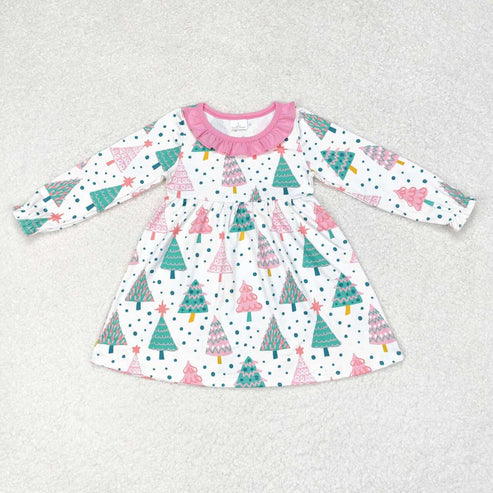 10.30 RST Sibling Baby Girls Bows Trees Plaid Christmas Ruffle Knee Length Dresses