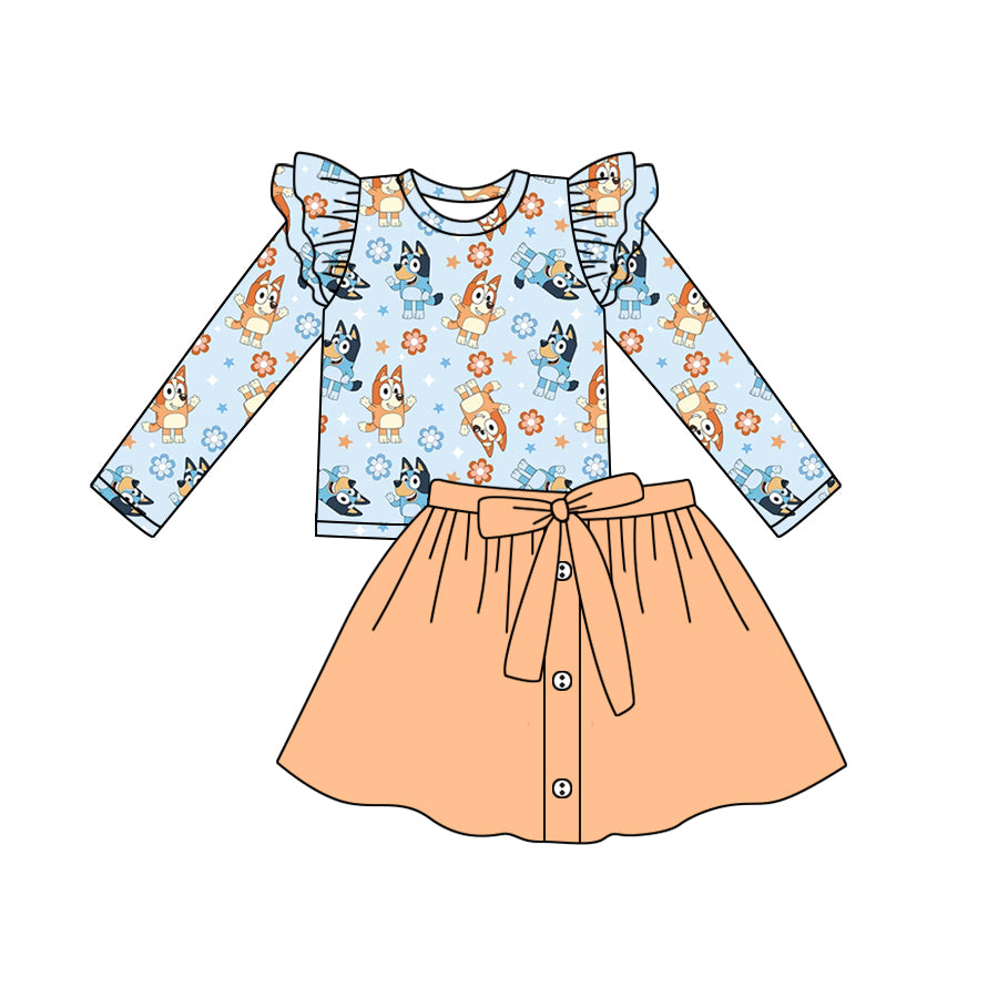 No moq GLD0588  Pre-order Size 3-6m to 14-16t baby girls clothes long sleeve top with short skirt kids autumn set