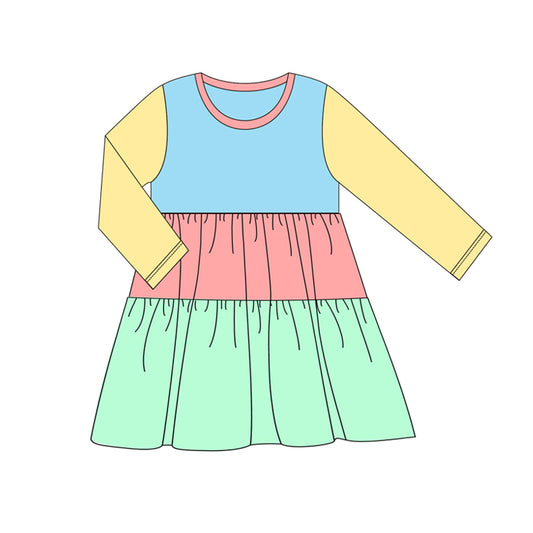 No moq  GLD0601  Pre-order Size 3-6m to 14-16t baby girl clothes long sleeves summer dress