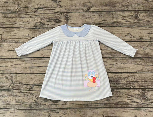 No moq  GLD0603  Pre-order Size 3-6m to 14-16t baby girl clothes embroidery long sleeves summer dress