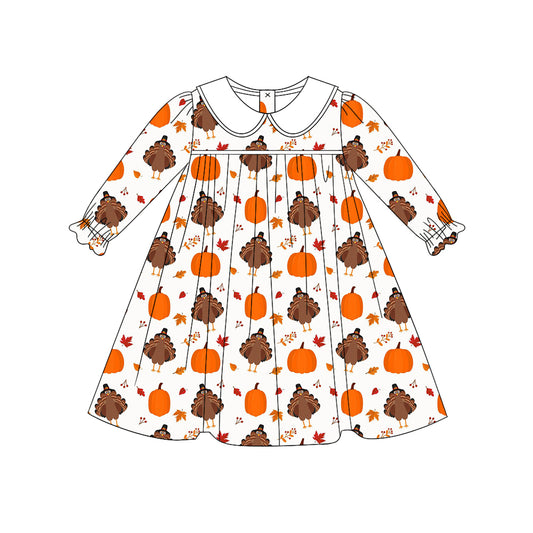 No moq  GLD0607  Pre-order Size 3-6m to 14-16t baby girl clothes long sleeves summer dress
