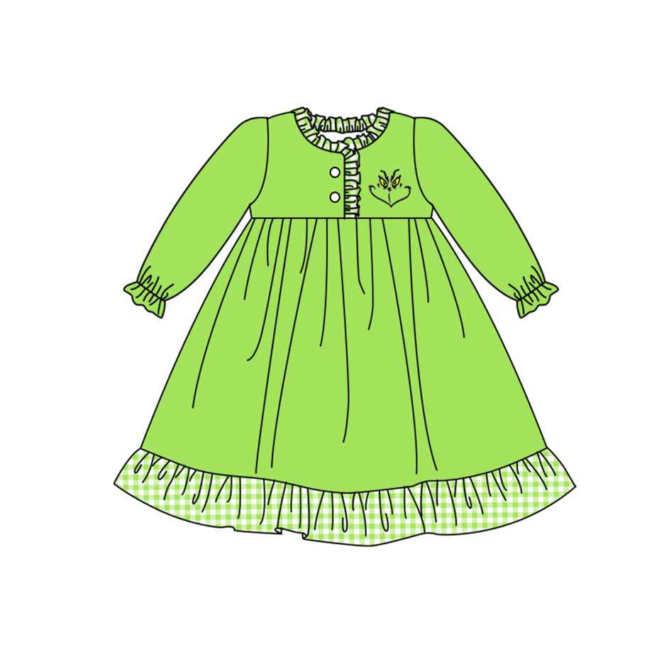 No moq  GLD0609  Pre-order Size 3-6m to 14-16t baby girl clothes long sleeves summer dress
