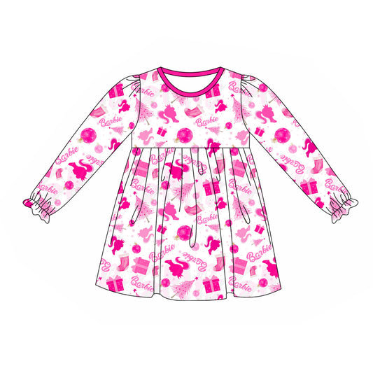 No moq  GLD0624  Pre-order Size 3-6m to 14-16t baby girl clothes long sleeves summer dress