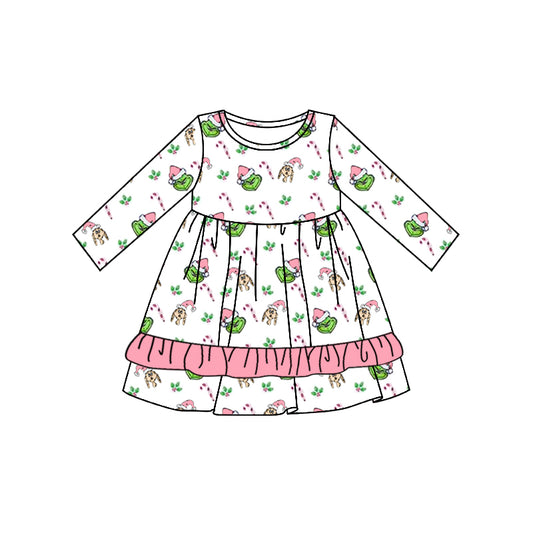 No moq  GLD0643  Pre-order Size 3-6m to 14-16t baby girl clothes long sleeves summer dress