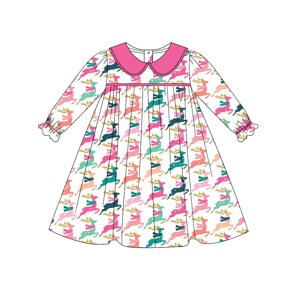 No moq  GLD0648  Pre-order Size 3-6m to 14-16t baby girl clothes long sleeves summer dress