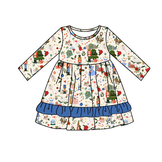 No moq  GLD0649  Pre-order Size 3-6m to 14-16t baby girl clothes long sleeves summer dress