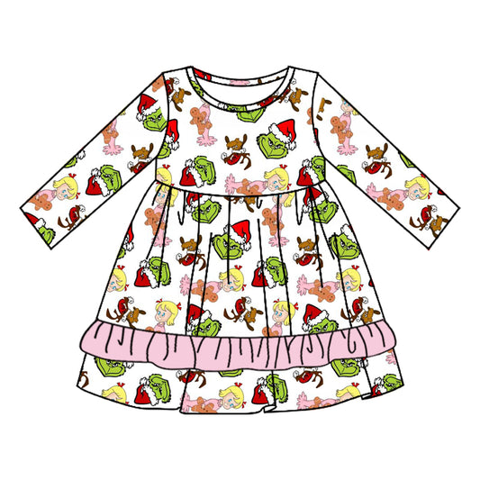 No moq  GLD0650  Pre-order Size 3-6m to 14-16t baby girl clothes long sleeves summer dress