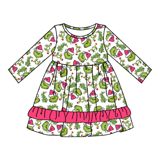 No moq  GLD0651  Pre-order Size 3-6m to 14-16t baby girl clothes long sleeves summer dress