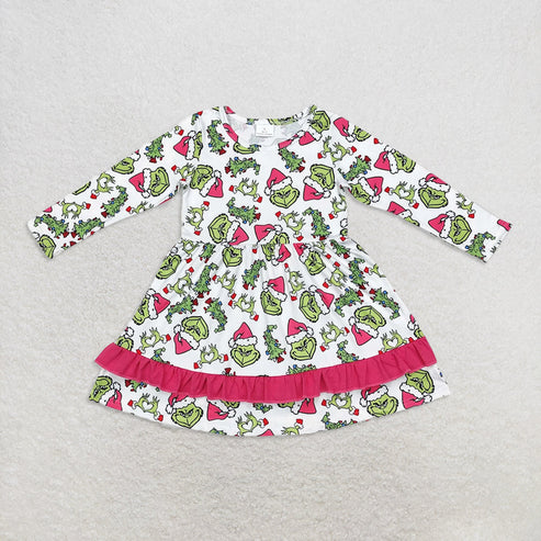 10.13 RTS Sibling Baby Girls Grin Trees Lights Christmas Ruffle Knee Length Dresses