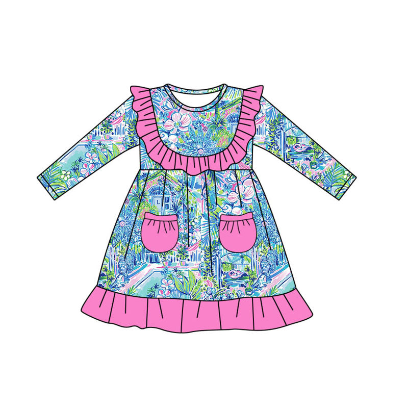 NO moq GLD0652  Pre-order Size 3-6m to 14-16t baby girl clothes long sleeves summer dress