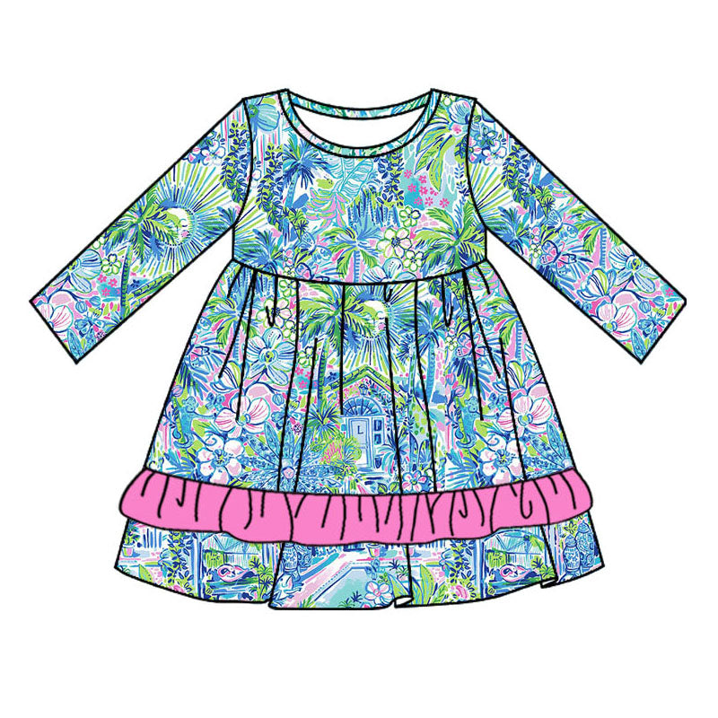 NO moq GLD0653 Pre-order Size 3-6m to 14-16t baby girl clothes long sleeves summer dress