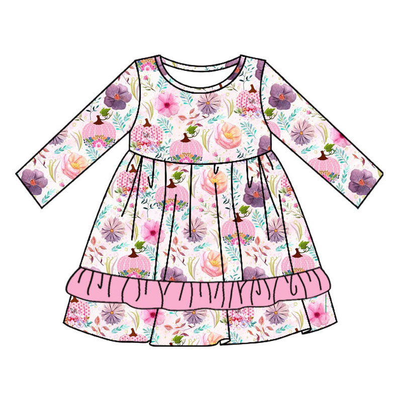 NO moq GLD0654 Pre-order Size 3-6m to 14-16t baby girl clothes long sleeves summer dress