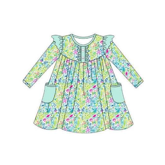 No moq  GLD0665 Pre-order Size 3-6m to 14-16t baby girl clothes long sleeves autumn dress