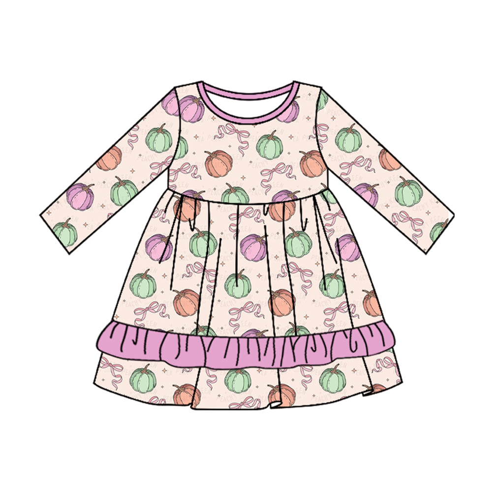 No moq  GLD0667 Pre-order Size 3-6m to 14-16t baby girl clothes long sleeves autumn dress