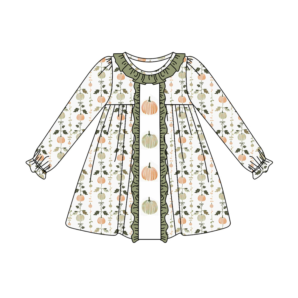 No moq  GLD0668 Pre-order Size 3-6m to 14-16t baby girl clothes long sleeves autumn dress