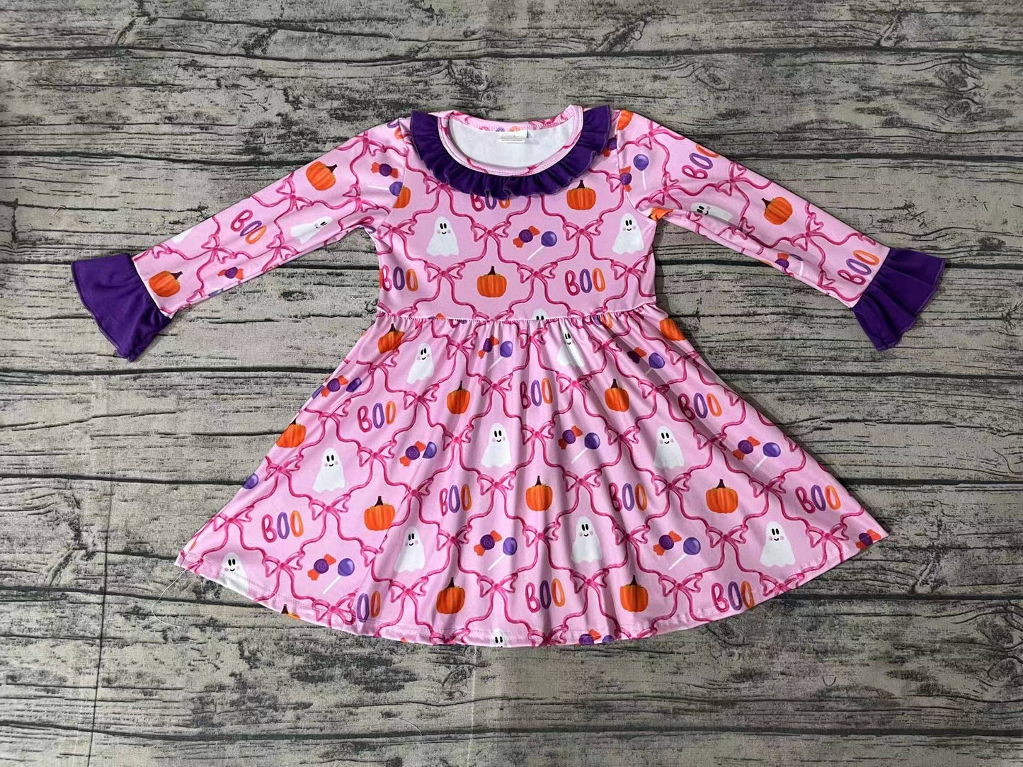 NO moq GLD0691 Pre-order Size 3-6m to 14-16t baby girl clothes long sleeves autumn dress