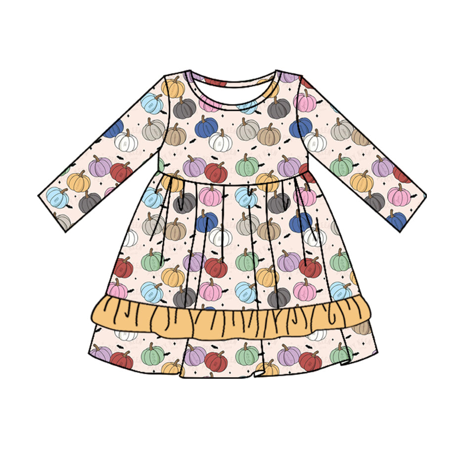 NO moq GLD0708  Pre-order Sizes 3-6m to 14-16t baby girl clothes long sleeves autumn dress