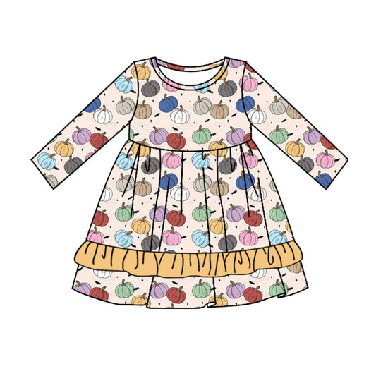 NO moq GLD0708  Pre-order Sizes 3-6m to 14-16t baby girl clothes long sleeves autumn dress