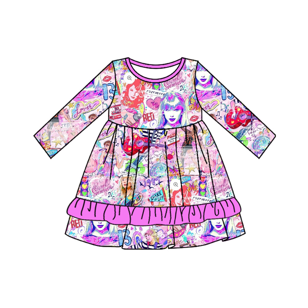 NO moq GLD0709  Pre-order Sizes 3-6m to 14-16t baby girl clothes long sleeves autumn dress