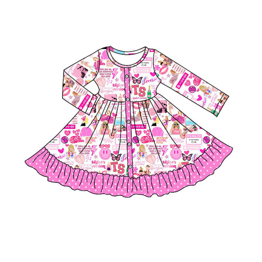 NO moq GLD0711  Pre-order Sizes 3-6m to 14-16t baby girl clothes long sleeves autumn dress