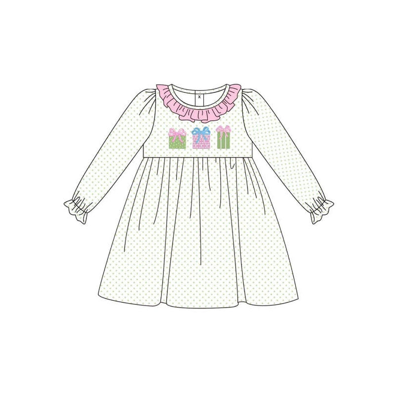 NO moq GLD0761  Pre-order Sizes 3-6m to 14-16t baby girl clothes long sleeves summer dress