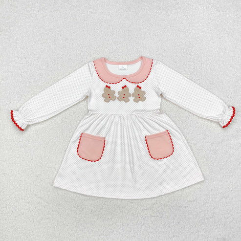 9.19 RTS Sibling Baby Girls Embroidery Gingerbread Christmas Knee Length Dress Footie Rompers Clothes Sets