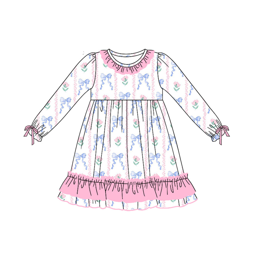 NO moq GLD0769  Pre-order Sizes 3-6m to 14-16t baby girl clothes long sleeves summer dress