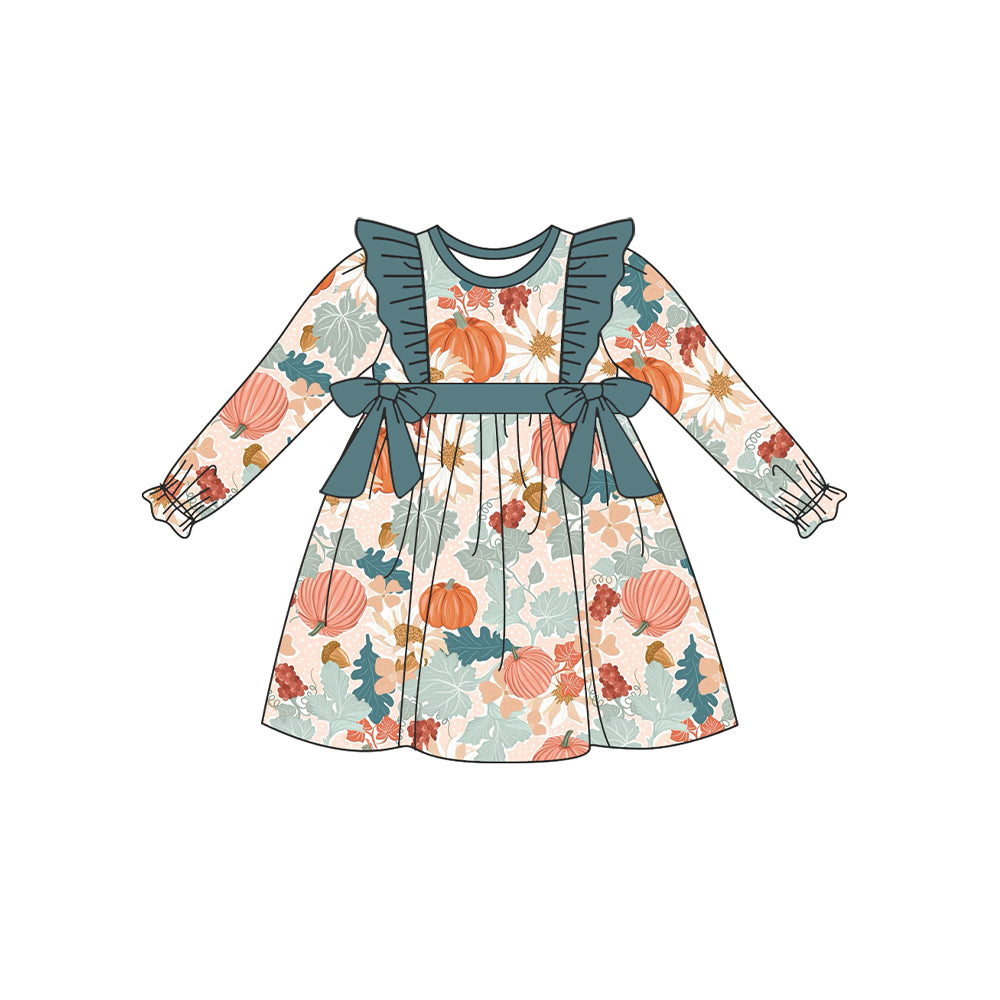 NO moq GLD0785  Pre-order Sizes 3-6m to 14-16t baby girl clothes long sleeves autumn dress