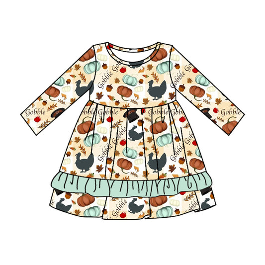 NO moq GLD0789 Pre-order Sizes 3-6m to 14-16t baby girl clothes long sleeves autumn dress