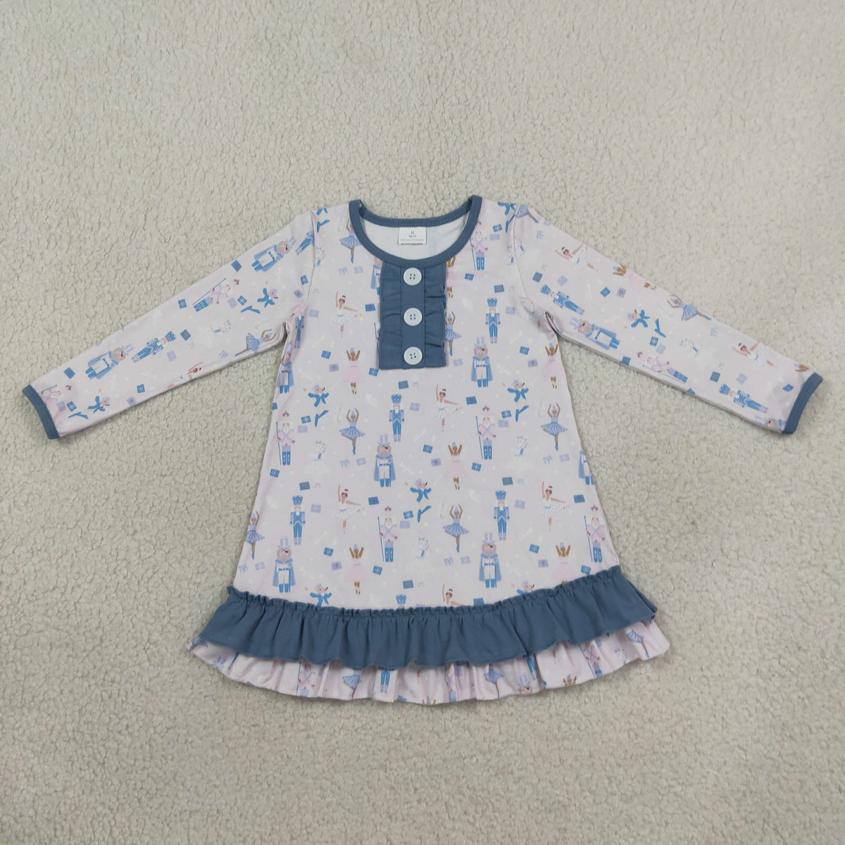 RTS NO MOQ （In stock）milk silk GLD0874 Baby Girls Blue Pink Soldier Dancers Button Ruffle Knee Length Dresses