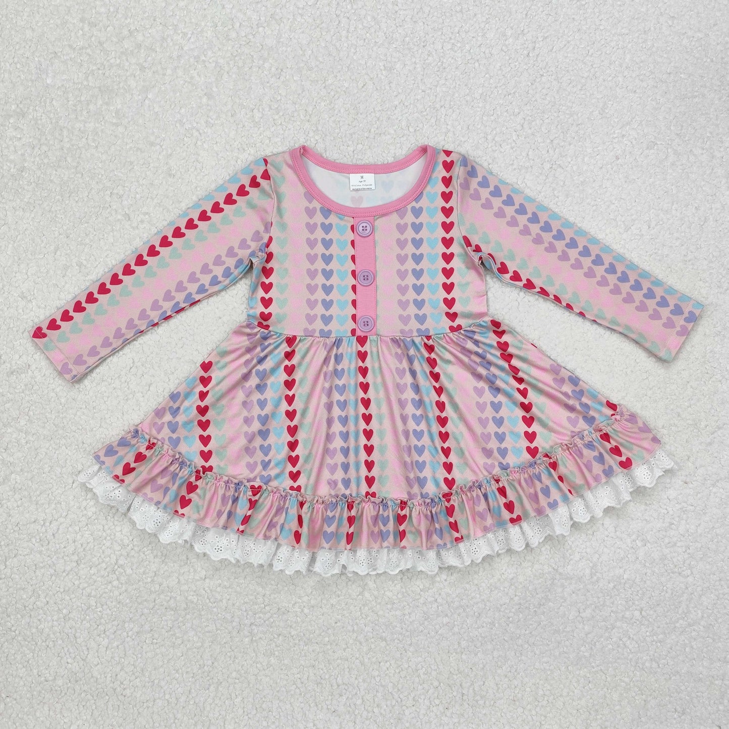 LD0877 Long sleeves colorful heart ruffle baby girls valentine's dress