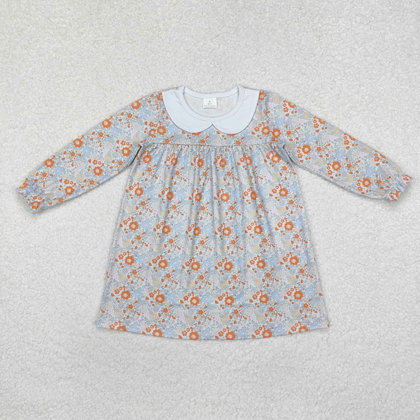 GLD0885 Pink light blue floral long sleeves kids girls dresses