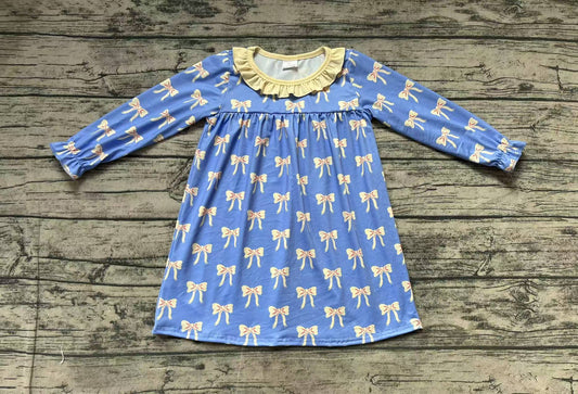 GLD0897 Baby Girls Blue Bows Ruffle Knee Length Dresses Preorder