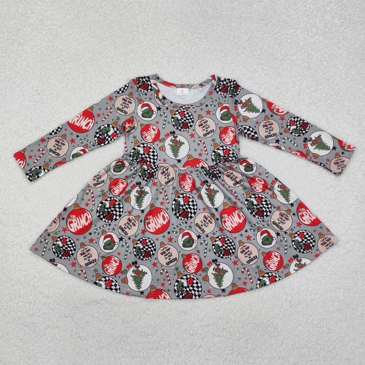 GLD0905  Long sleeves jingle bell green face girls Christmas dresses