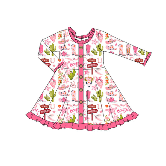 NO moq GLD0907  Pre-order Sizes 3-6m to 14-16t baby girl clothes long sleeves autumn dress