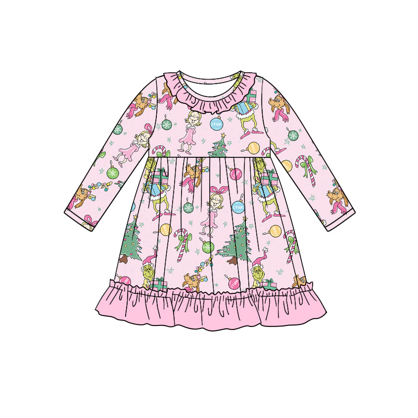 NO moq GLD0909  Pre-order Sizes 3-6m to 14-16t baby girl clothes long sleeves autumn dress