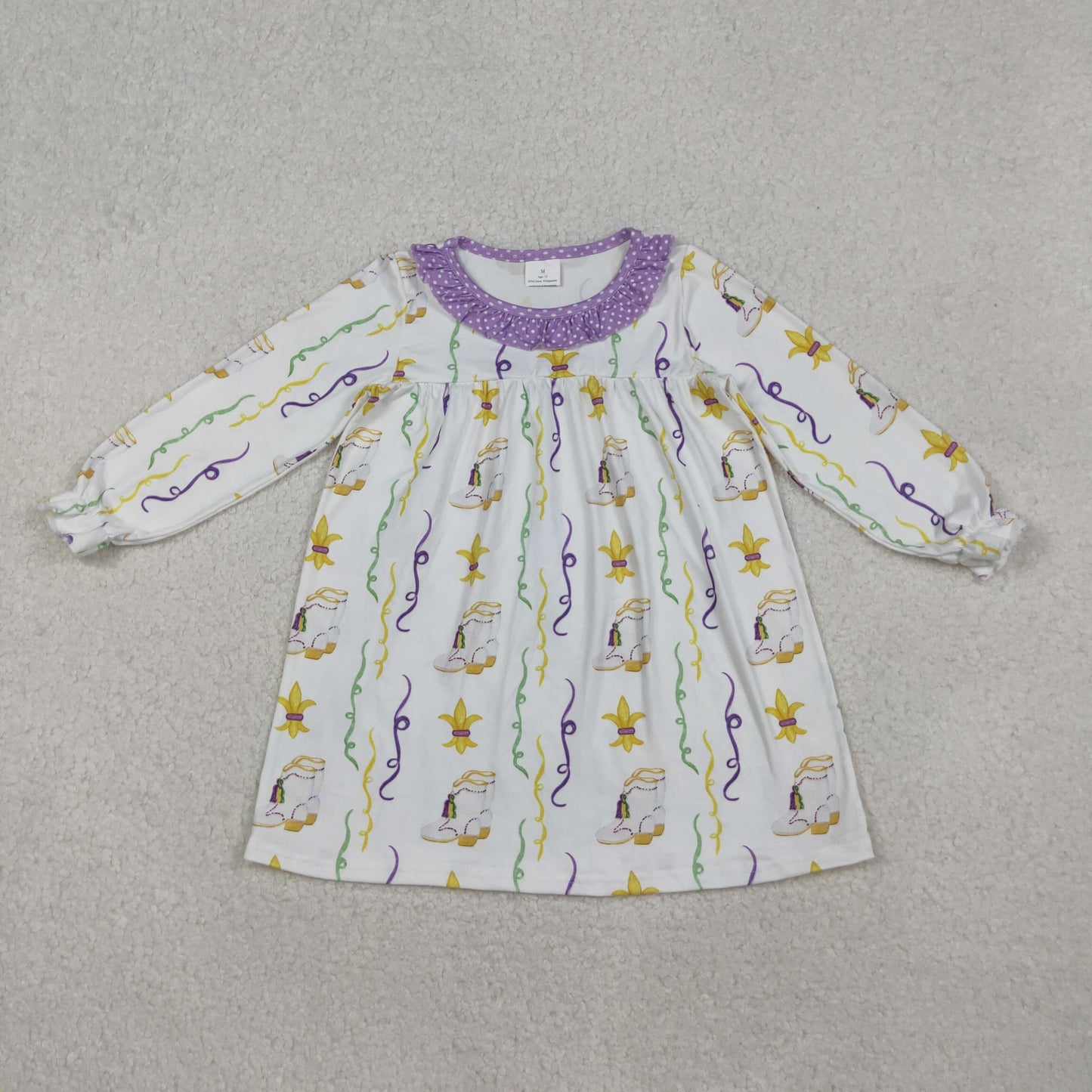 10.14 RTS NO MOQ （In stock）GLD0947 Baby Girls Winter Dress Baby Girls Mardigras Anchors Stripe Collar Knee Length Dresses