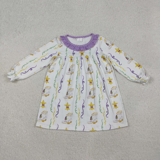 10.14 RTS NO MOQ （In stock）GLD0947 Baby Girls Winter Dress Baby Girls Mardigras Anchors Stripe Collar Knee Length Dresses