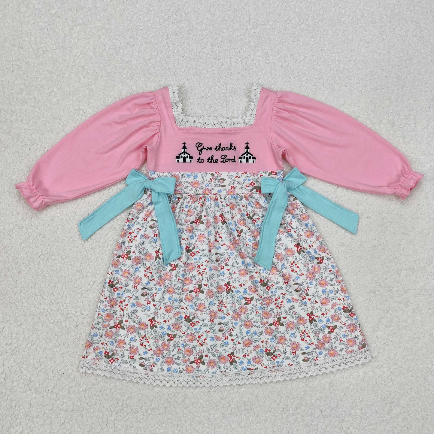 GLD0967   Give thanks to the lord pink floral baby girls dresses
