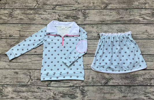 GLD0972  Baby Girls Blue Flowers Zip Top Ruffle Short Clothes Sets Preorder