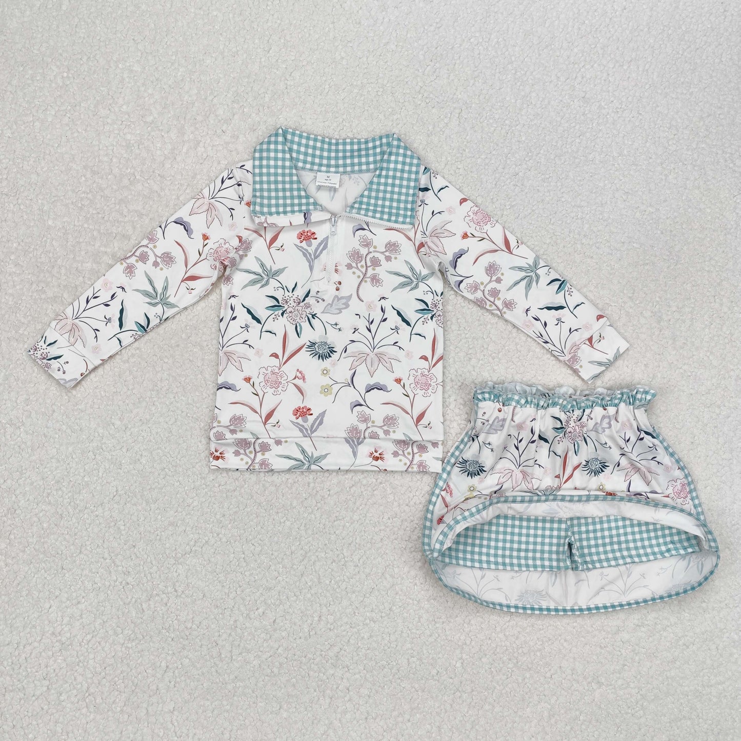 GLD0973  Long sleeves floral pullover skirt kids girls clothing set