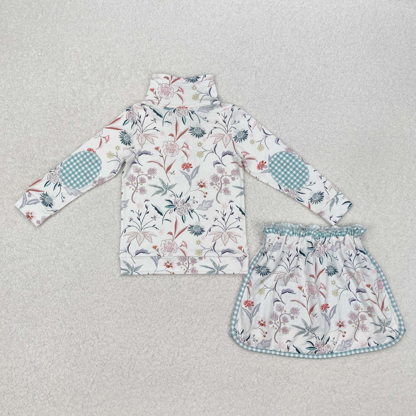 GLD0973  Long sleeves floral pullover skirt kids girls clothing set