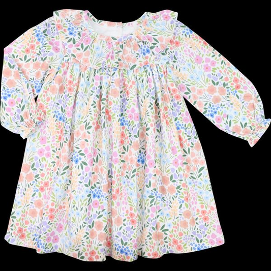 Baby Girls Spring Orange Flowers Ruffle Knee Length Dresses Preorder  GLD0982
